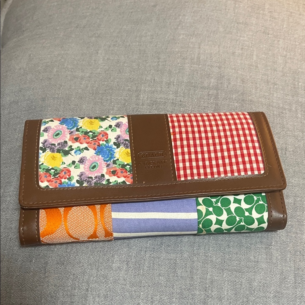 Coach Patchwork Floral Gingham Multi-Color Leather Wallet